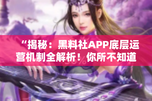 “揭秘：黑料社APP底層運(yùn)營(yíng)機(jī)制全解析！你所不知道的背后故事揭露！”